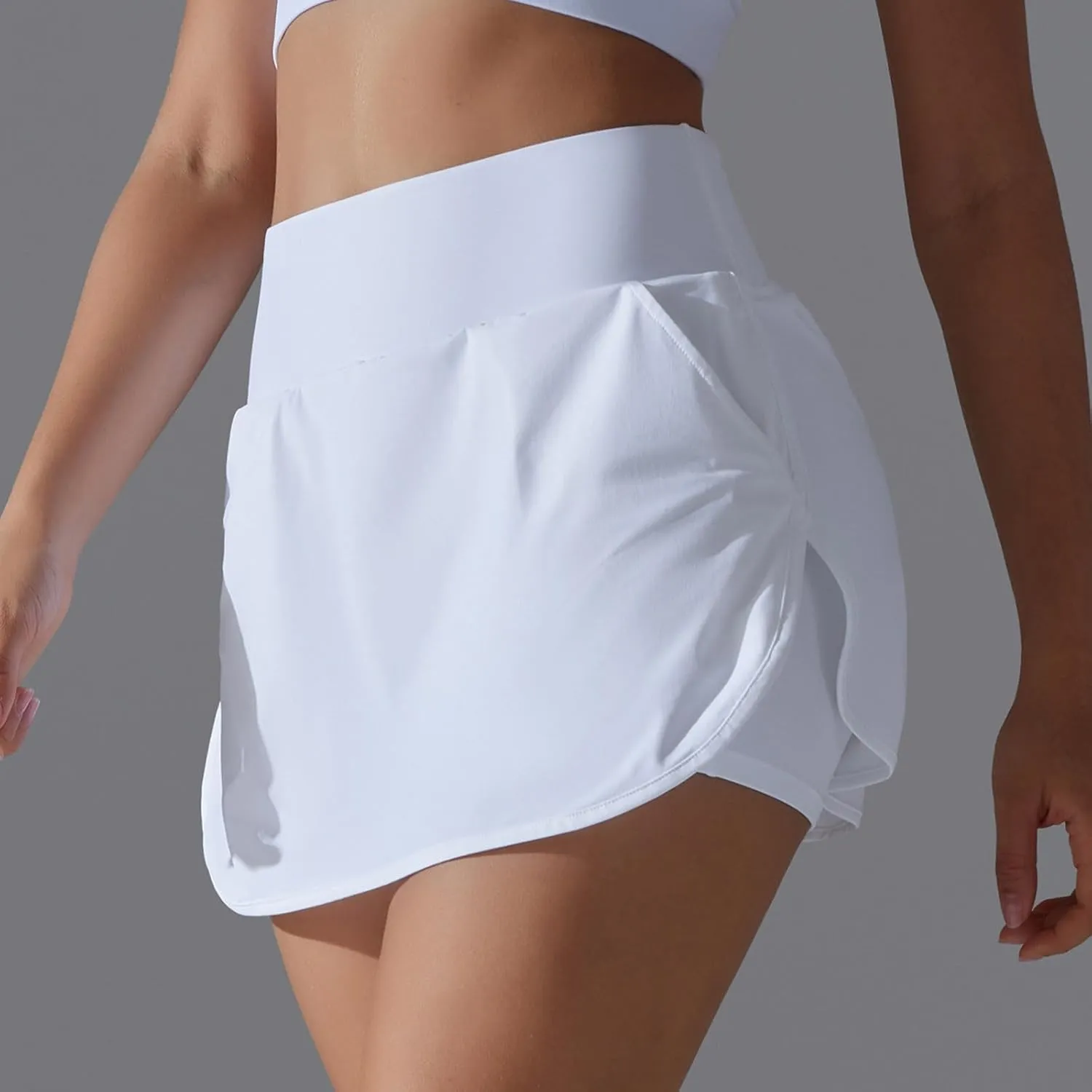 Womens Tennis Shorts Trendy Fake Two-Piece High Waist Sports Pants Gym Yoga Casual Solid Athletic Skirt Shorts 2025