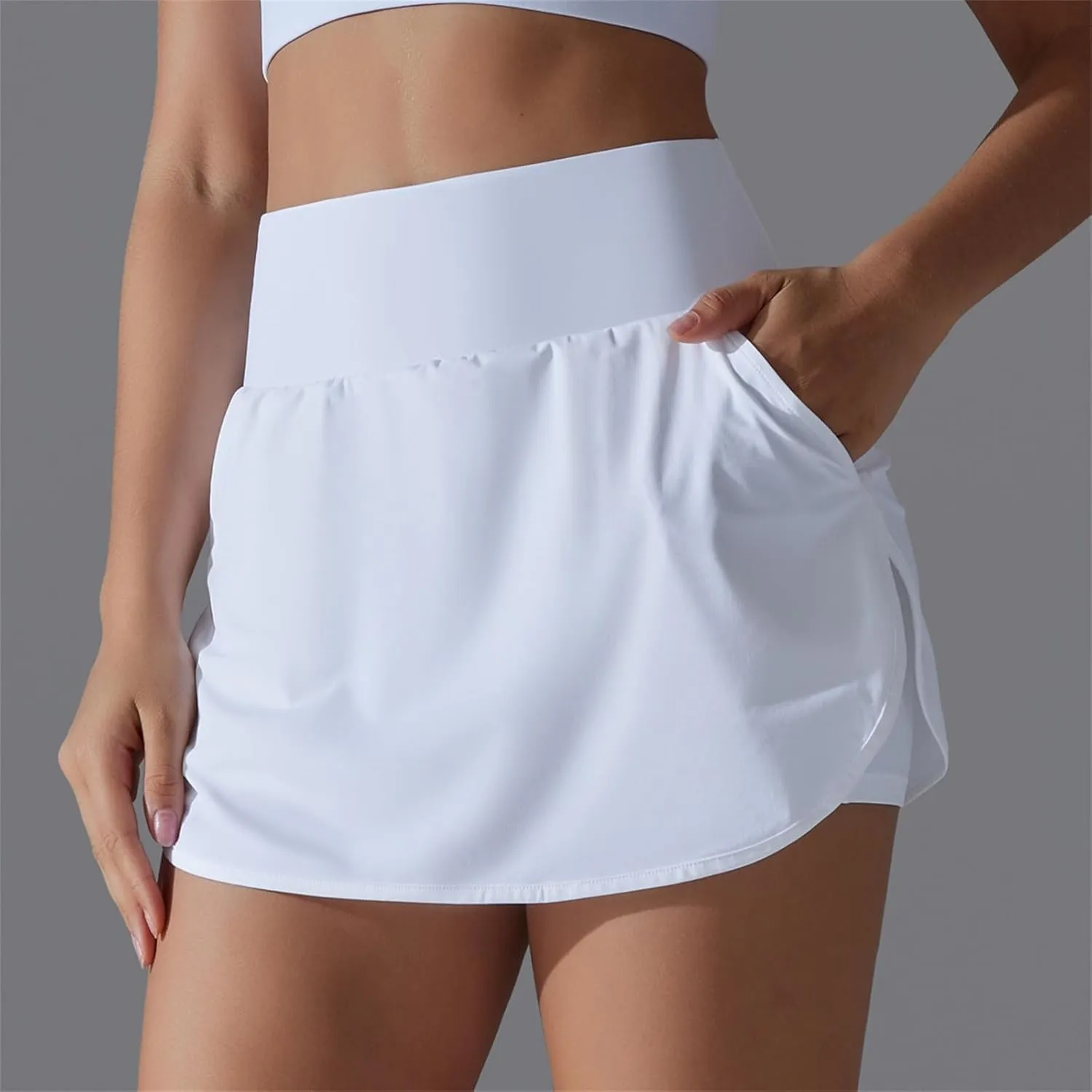 Womens Tennis Shorts Trendy Fake Two-Piece High Waist Sports Pants Gym Yoga Casual Solid Athletic Skirt Shorts 2025