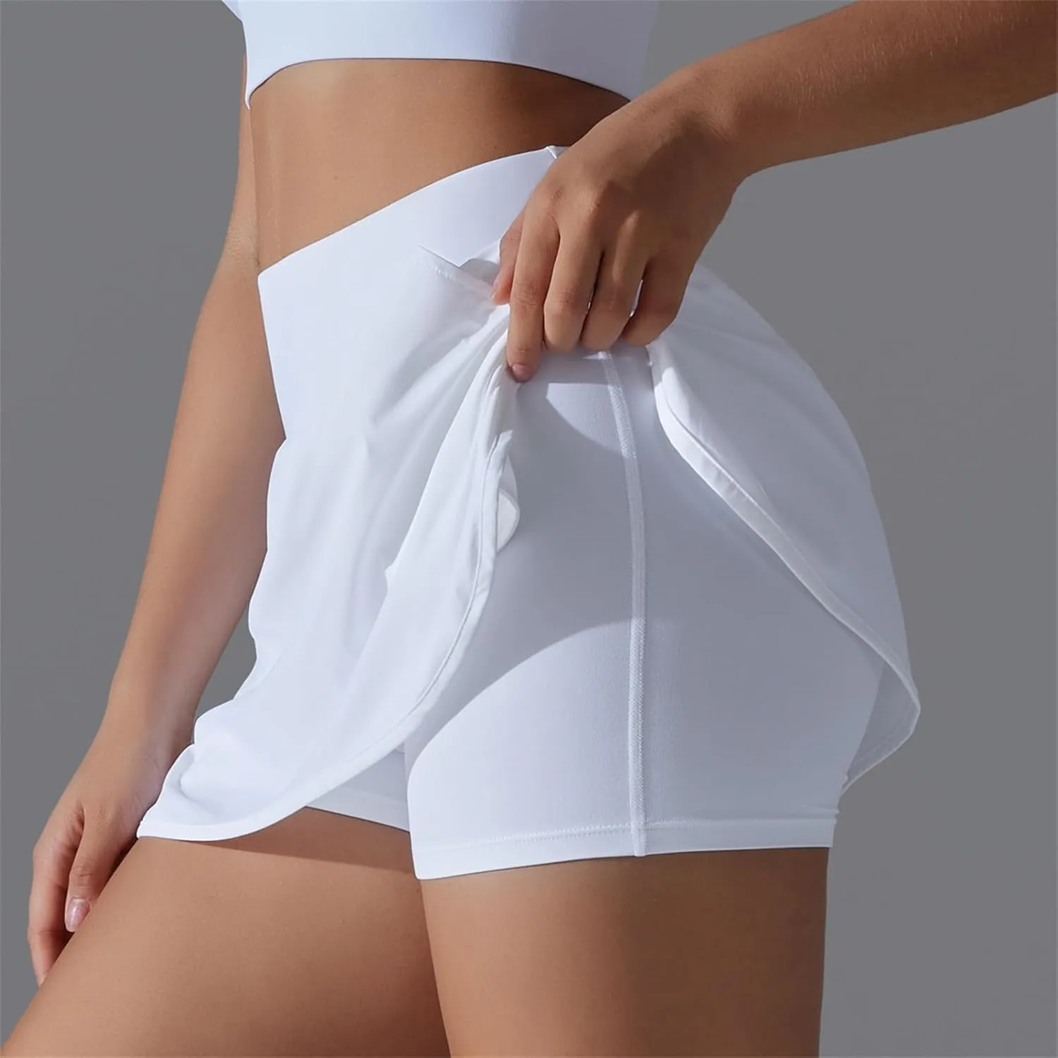 Womens Tennis Shorts Trendy Fake Two-Piece High Waist Sports Pants Gym Yoga Casual Solid Athletic Skirt Shorts 2025