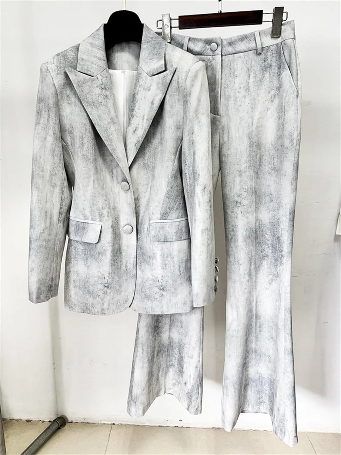 Women's Two Piece Set for Lapel Long Sleeve Blazer Coat High Waist Wide Leg Pant Sets Female Fashion Outfits