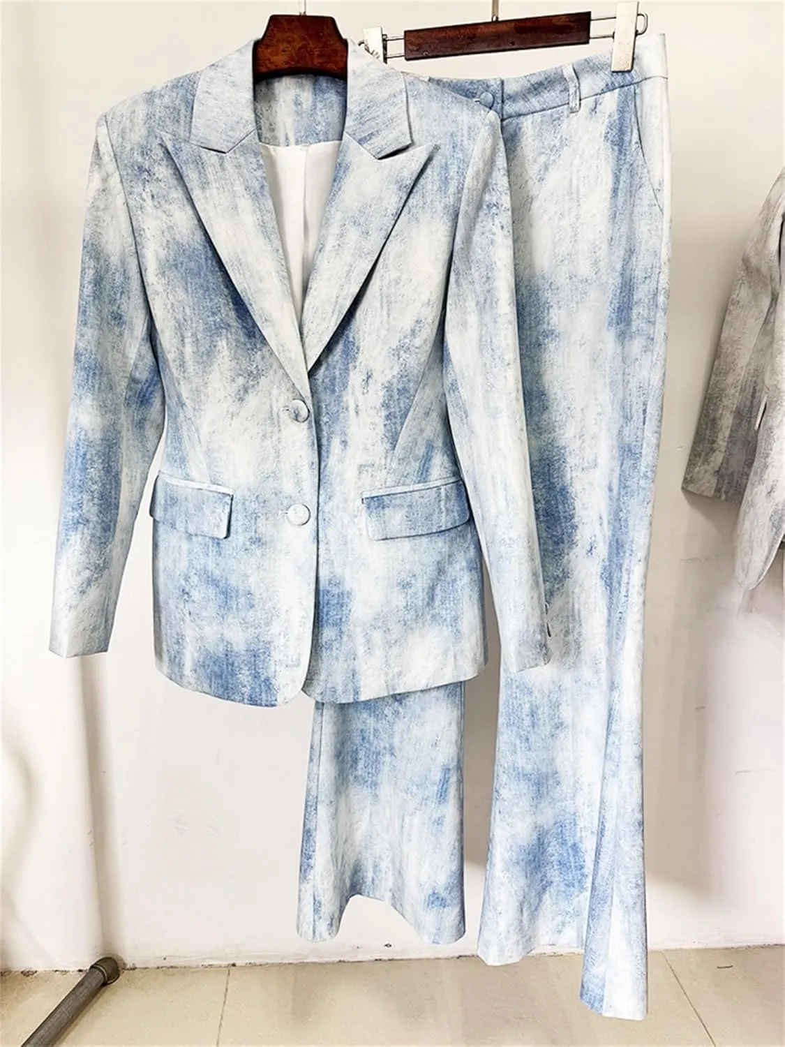 Women's Two Piece Set for Lapel Long Sleeve Blazer Coat High Waist Wide Leg Pant Sets Female Fashion Outfits
