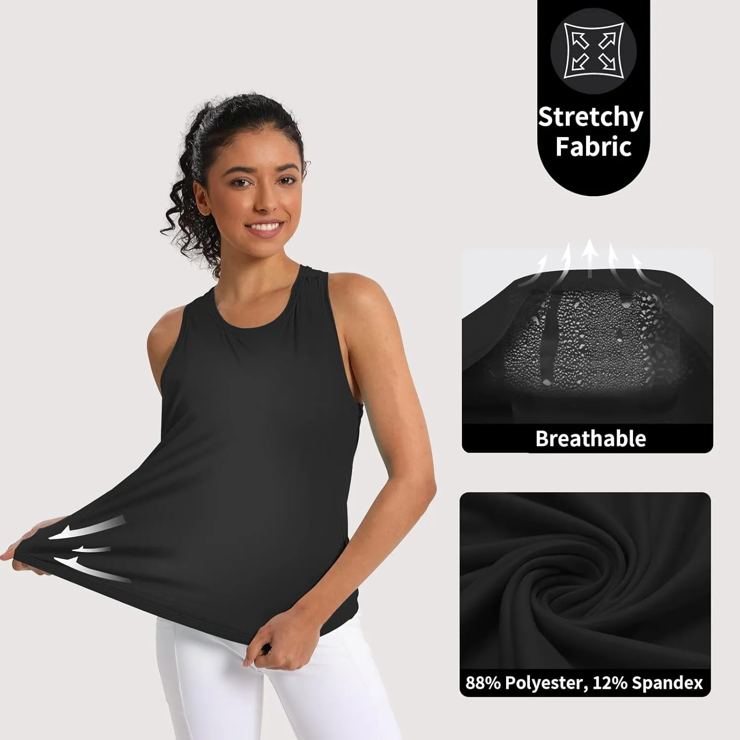 Women's Workout Tank Tops Racerback Top Sleeveless Running Shirts Athletic Gym Sports UPF 50 