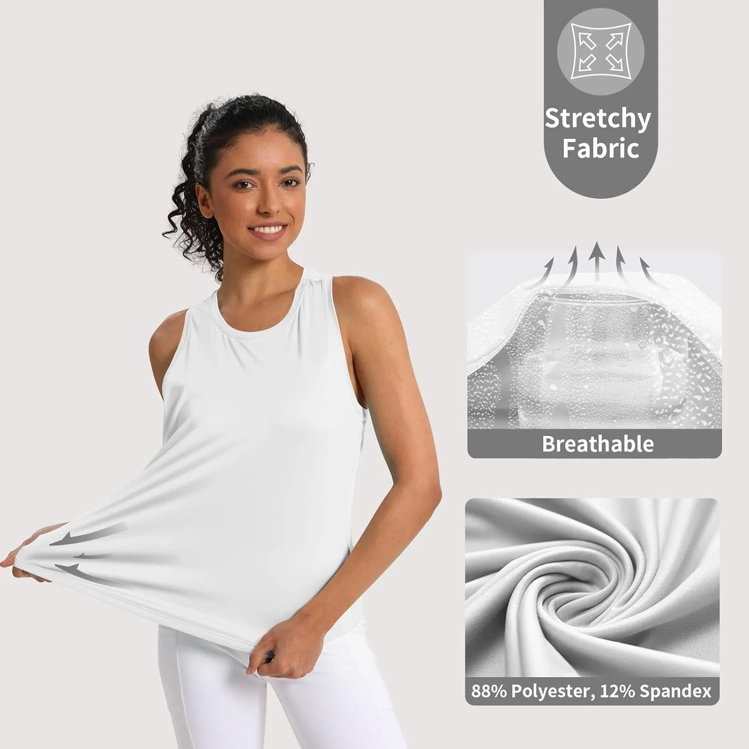 Women's Workout Tank Tops Racerback Top Sleeveless Running Shirts Athletic Gym Sports UPF 50 