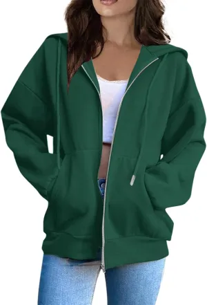 Womens Zip Up Y2K Hoodies Casual Long Sleeve Fall Oversized Sweatshirts Jacket with Pockets 2024 Fashion Clothes