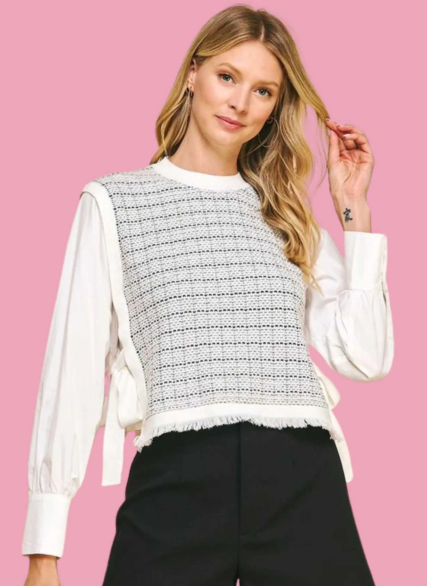 Woven Knit Combo Blouse
