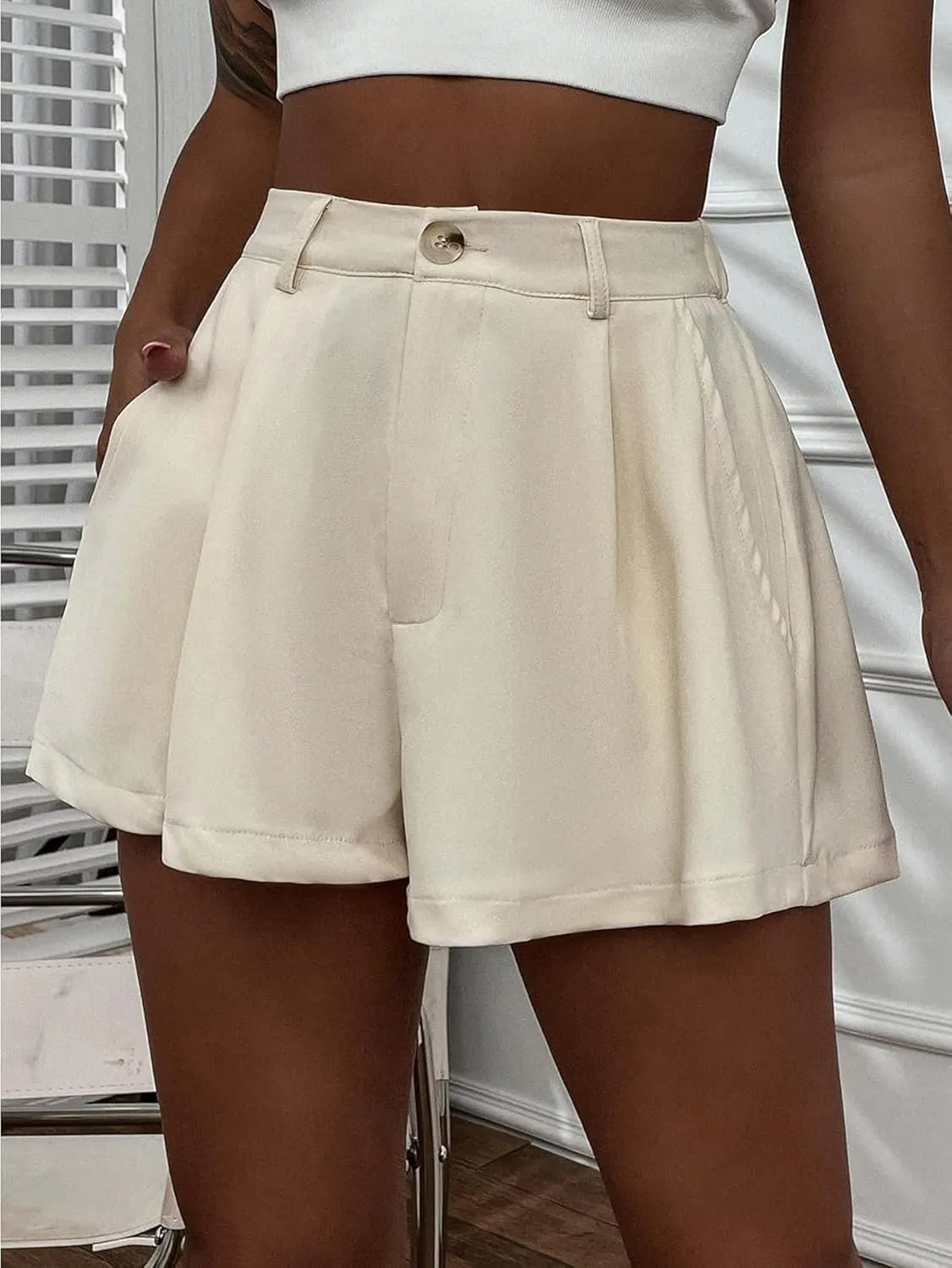 XinYangNi Women's Casual Elastic High Waisted Wide Leg Flowy Shorts Pleated Dressy Summer Shorts