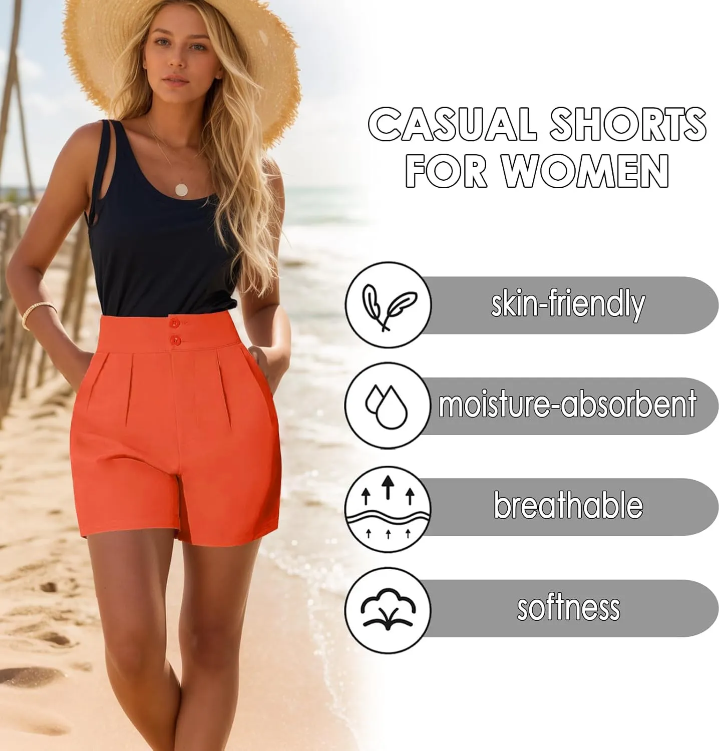 XinYangNi Women's Casual High Waisted Wide Leg Bermuda Shorts Summer Pleated Dressy Shorts with Pockets