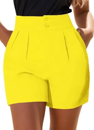 XinYangNi Women's Casual High Waisted Wide Leg Bermuda Shorts Summer Pleated Dressy Shorts with Pockets