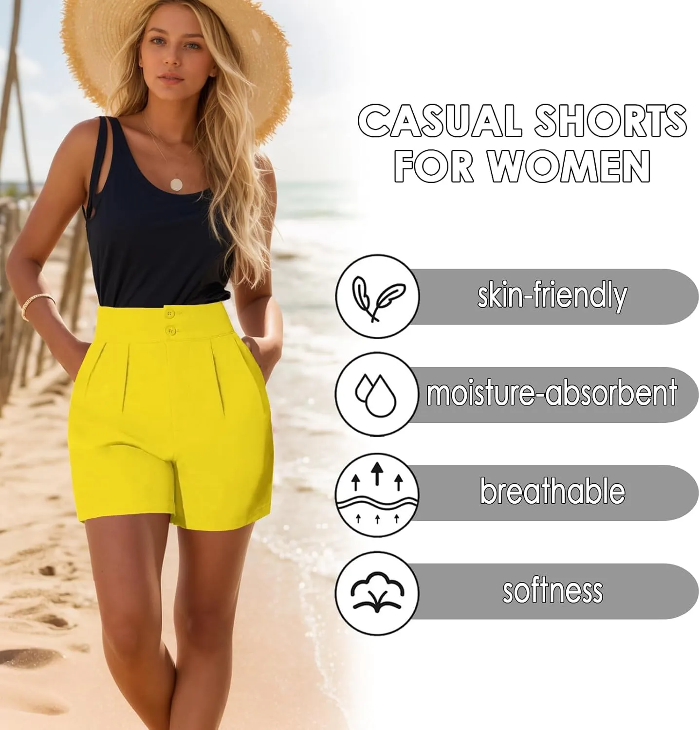 XinYangNi Women's Casual High Waisted Wide Leg Bermuda Shorts Summer Pleated Dressy Shorts with Pockets
