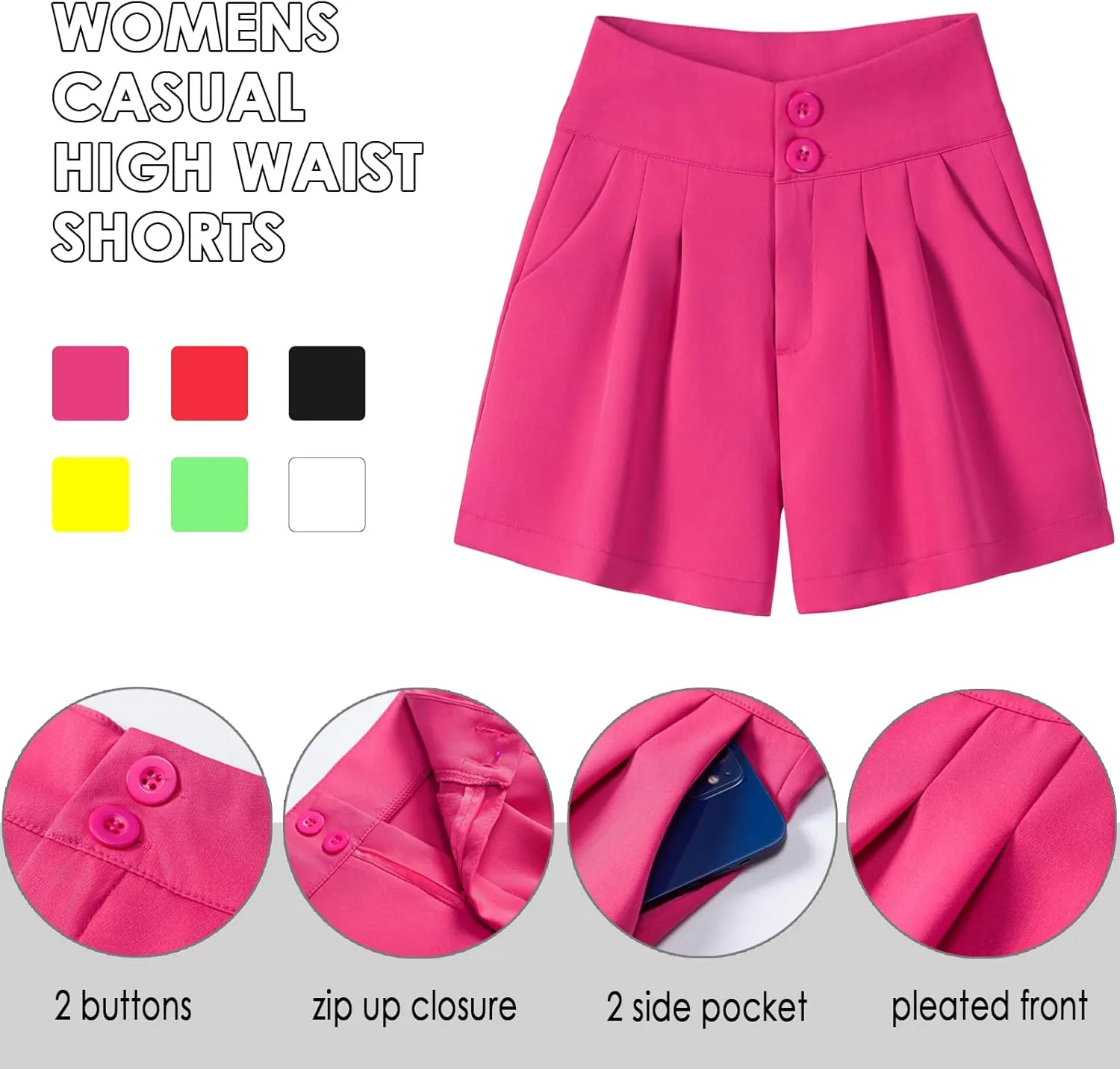 XinYangNi Women's Casual High Waisted Wide Leg Bermuda Shorts Summer Pleated Dressy Shorts with Pockets