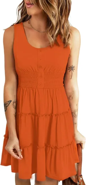 Yajedo Womens Summer A Line Dress Sleeveless Casual Loose Swing Button Down Beach Mini Tank Tiered Dress