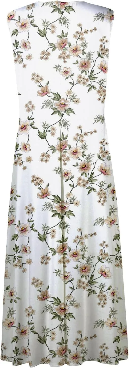 Yesunpxs Dresses for Women 2024 Wrap V Neck Flowy Ruched Maxi Dress Sleeveless Floral Printed Beach Dresses Boho Sundresses