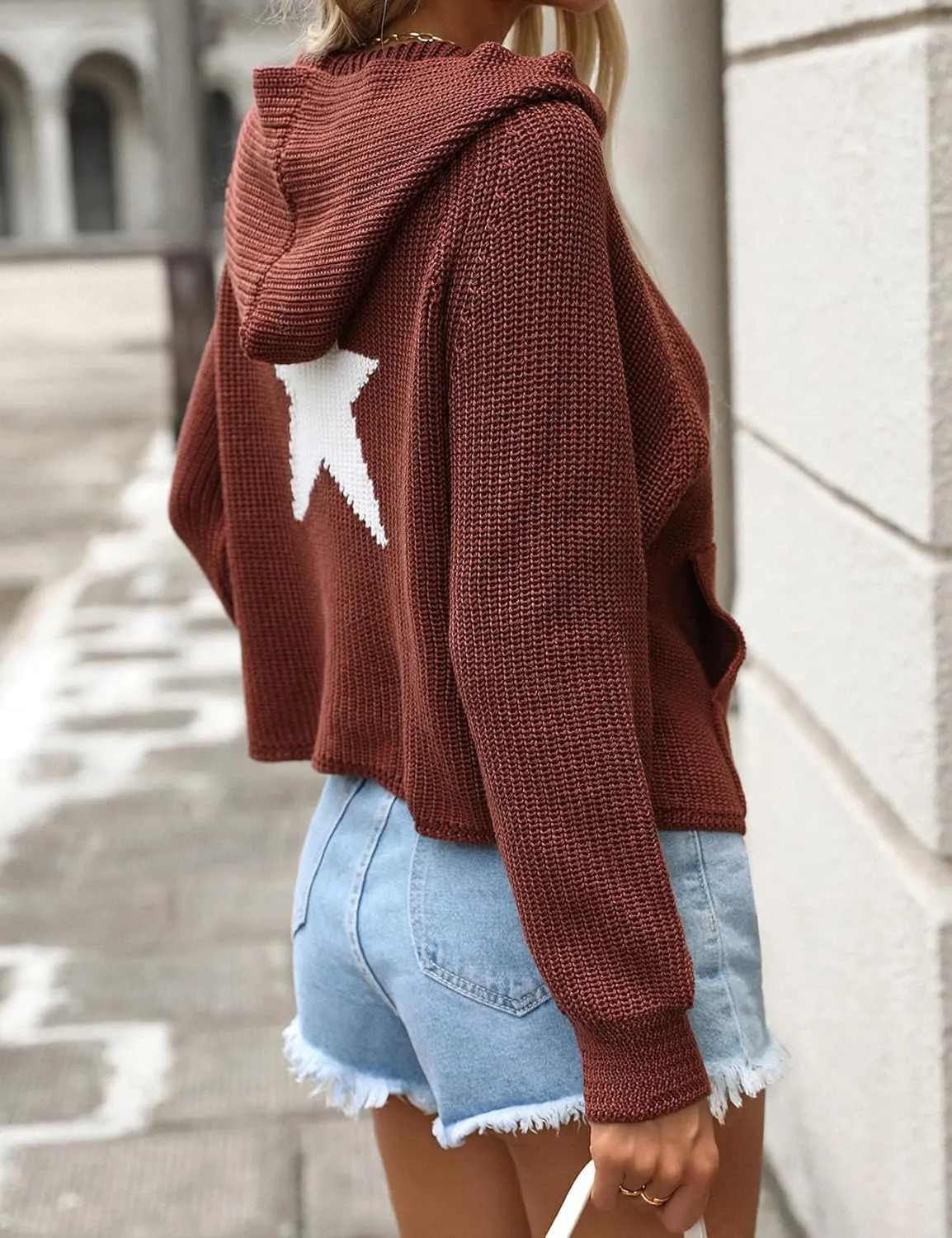 Yimoon Womens Star Hoodies Y2k Sweater Oversized Graphic Aesthetic 90s Sweatshirt Knit Crewneck Vintage Pullover Tops
