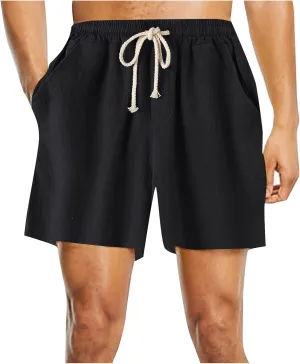 Ymosrh Men's Shorts Casual Fashion Cotton Linen Drawstring Solid Color Beach Shorts Pants Casual