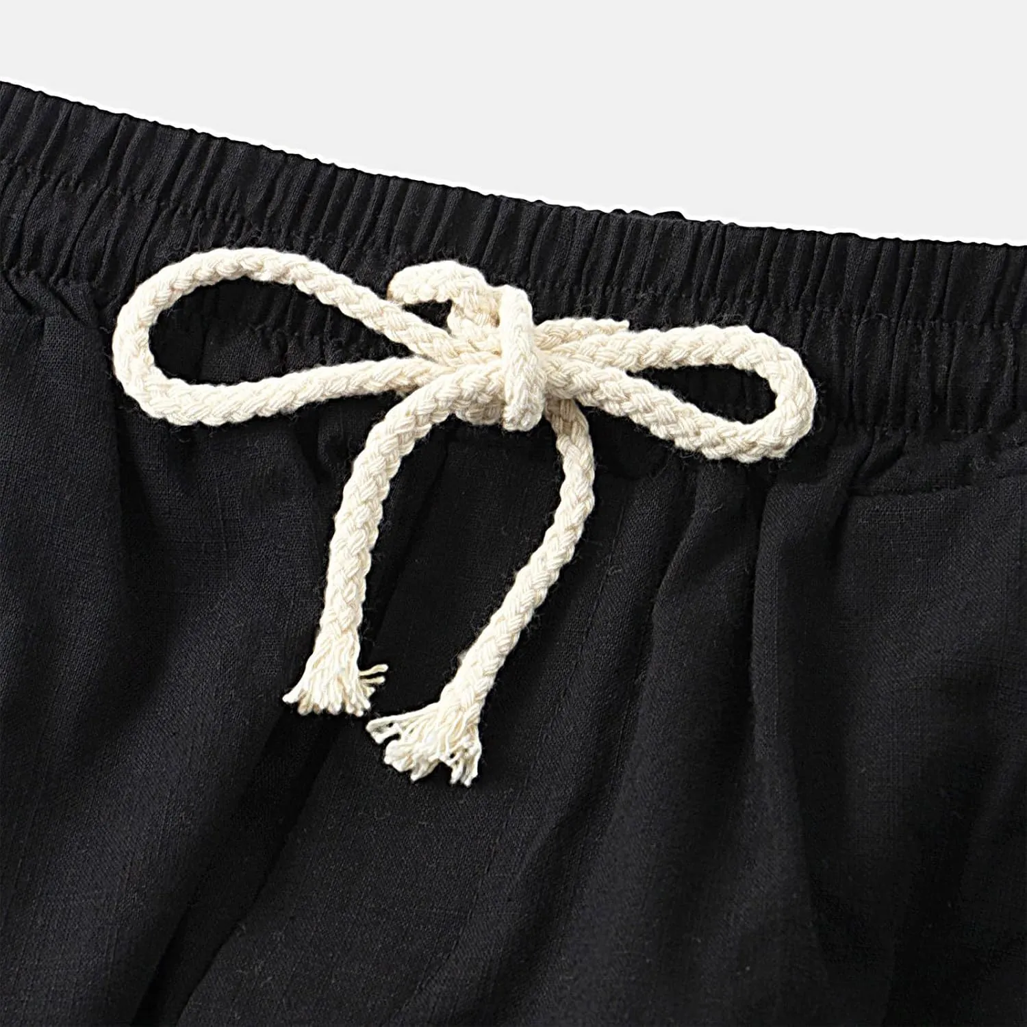 Ymosrh Men's Shorts Casual Fashion Cotton Linen Drawstring Solid Color Beach Shorts Pants Casual