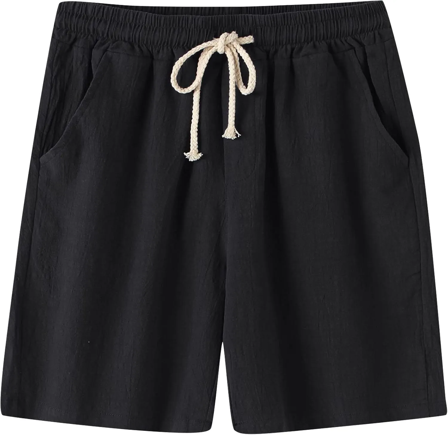 Ymosrh Men's Shorts Casual Fashion Cotton Linen Drawstring Solid Color Beach Shorts Pants Casual