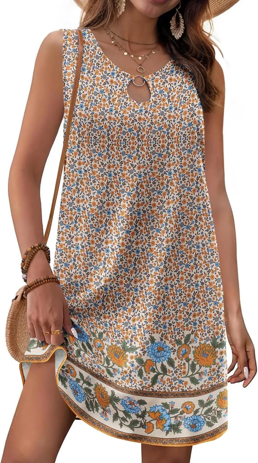 Zeagoo Womens Summer Beach Dresses 2025 Loose Sleeveless Mini Sundress Swimsuit Coverup Spring Casual Boho Tank Dress