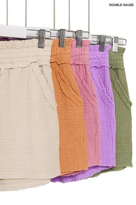 ZENANA Double Elasticband Drawstring Waist Shorts