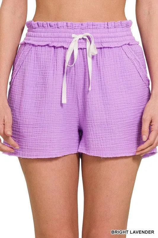 ZENANA Double Elasticband Drawstring Waist Shorts