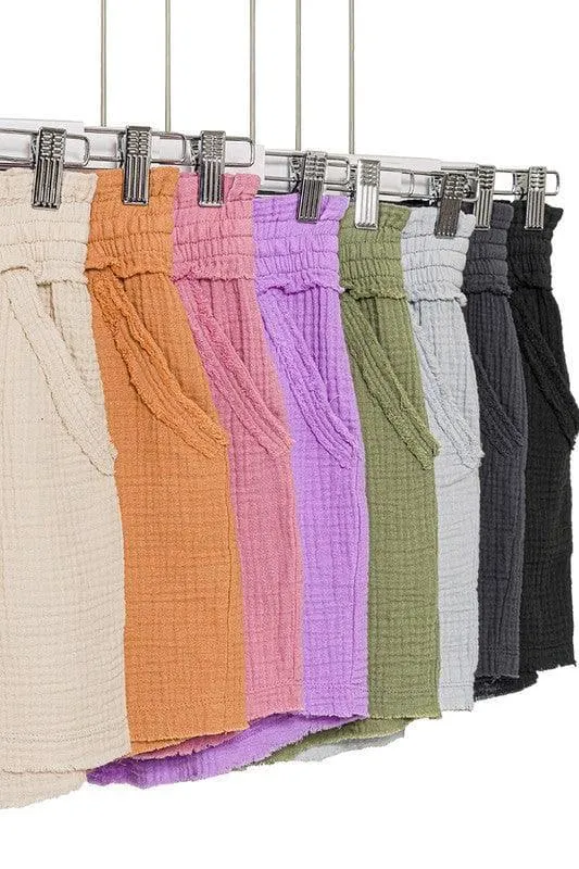 ZENANA Double Elasticband Drawstring Waist Shorts