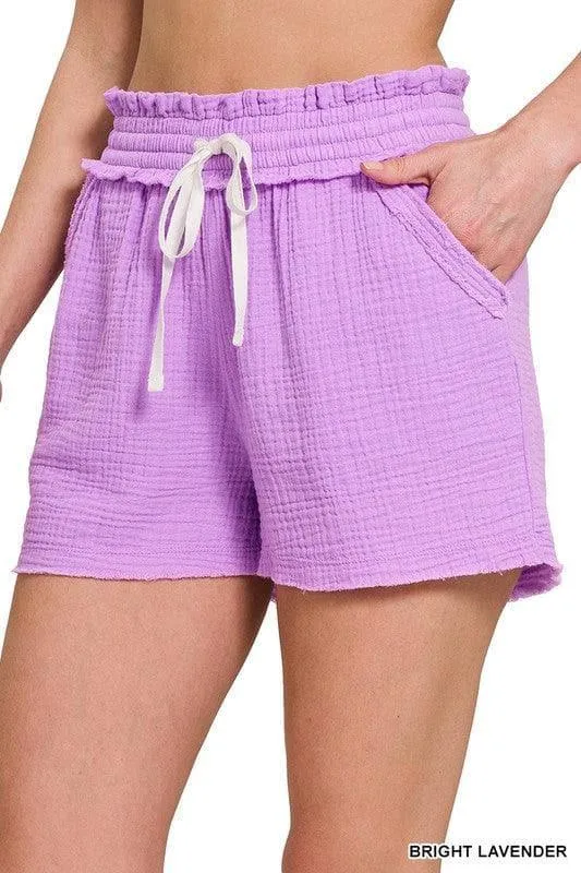 ZENANA Double Elasticband Drawstring Waist Shorts