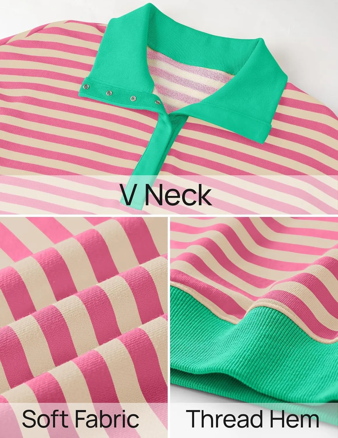 ZESICA Sweatshirts for Womens Long Sleeve Lapel V Neck Striped Oversized Tops