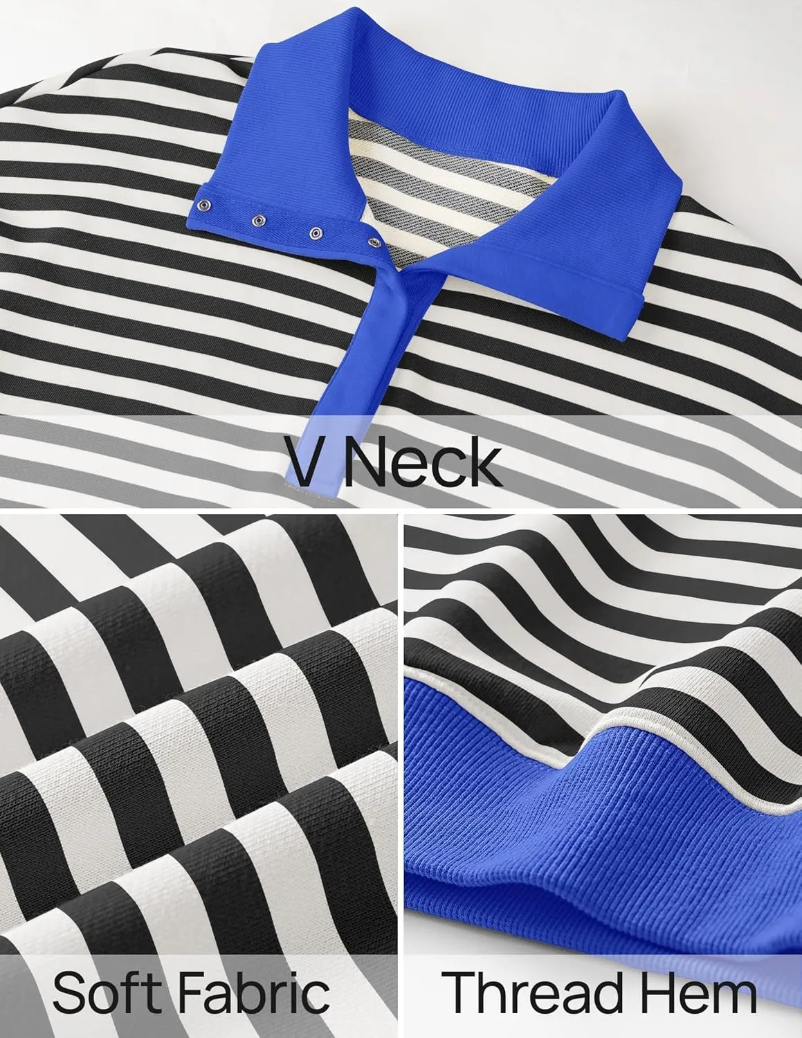 ZESICA Sweatshirts for Womens Long Sleeve Lapel V Neck Striped Oversized Tops
