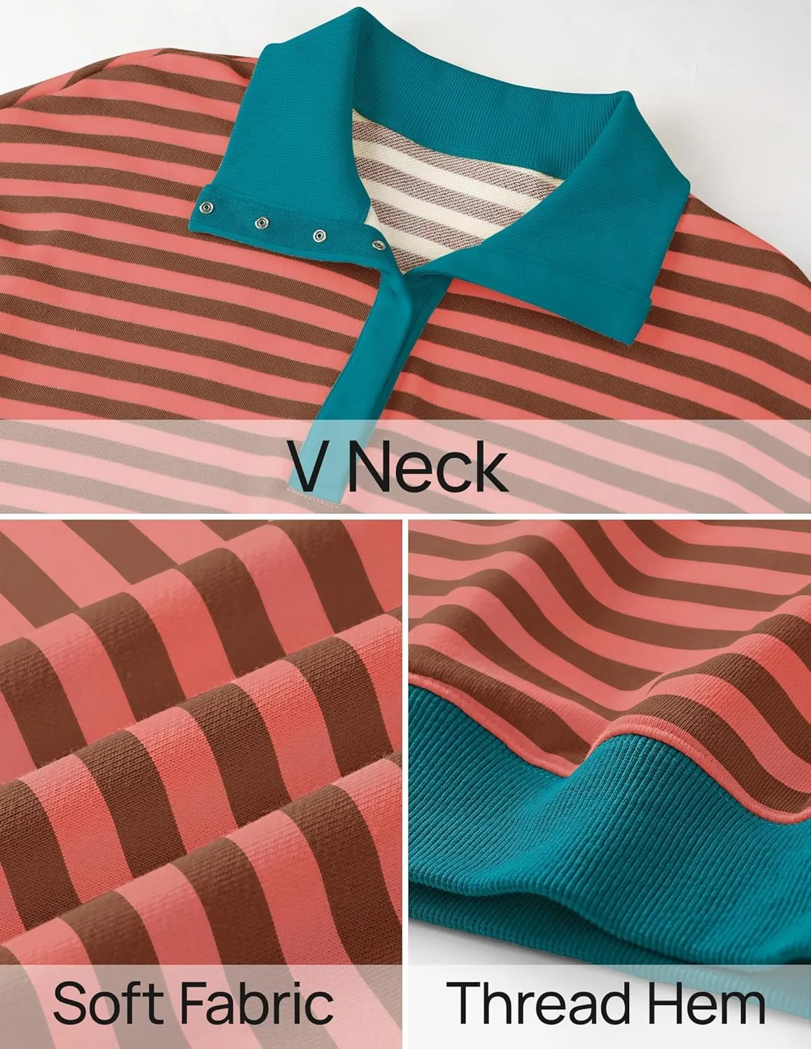 ZESICA Sweatshirts for Womens Long Sleeve Lapel V Neck Striped Oversized Tops
