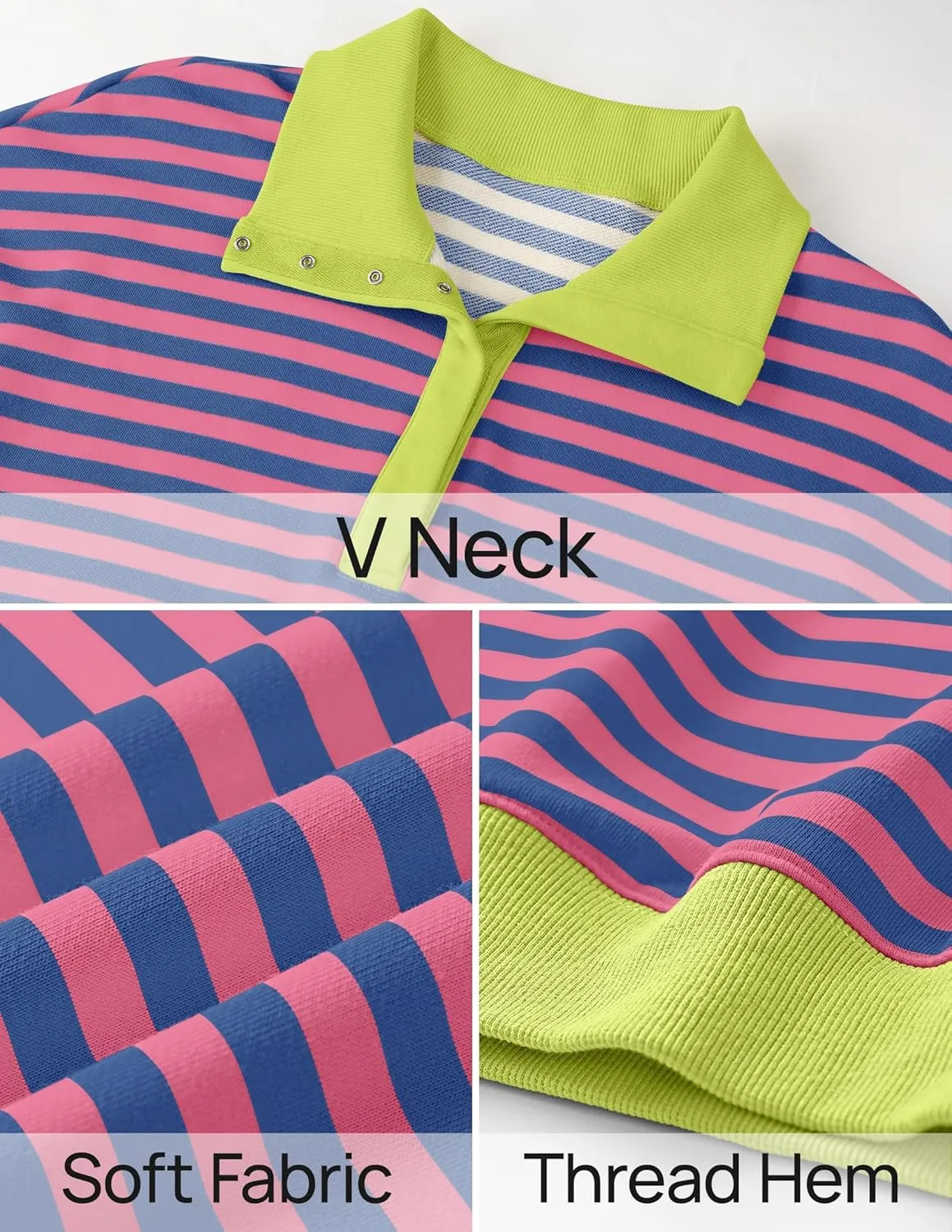 ZESICA Sweatshirts for Womens Long Sleeve Lapel V Neck Striped Oversized Tops