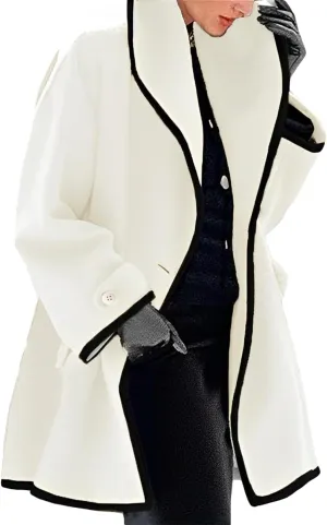 ZOCAVIA Women's Hooded Trench Coat Trendy Loose Lapel Single Button Mid PeaCoat with Pockets Winter Vintage Hooded Jacket