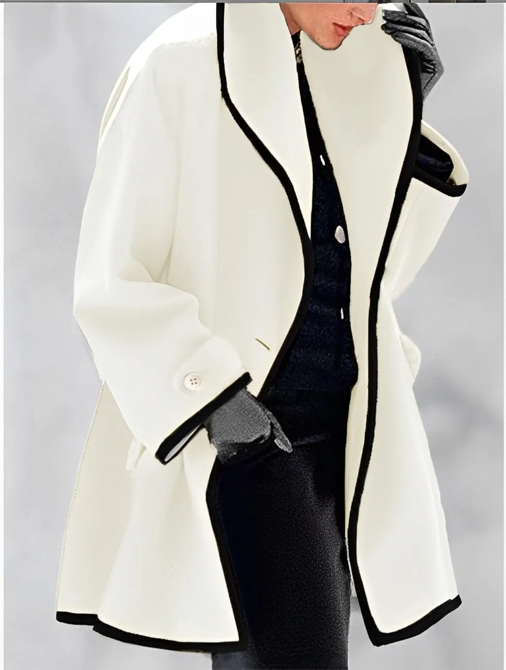 ZOCAVIA Women's Hooded Trench Coat Trendy Loose Lapel Single Button Mid PeaCoat with Pockets Winter Vintage Hooded Jacket